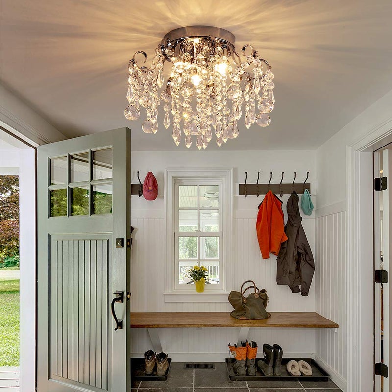 QS ثريا كريستال صغيرة بتصميم حديث مع 3 أضواء، مصنوعة من الحديد الكروم، تركيبات كريستالية على السقف لغرفة النوم، الممر، الخزانة، المدخل، والسلم - Image 4